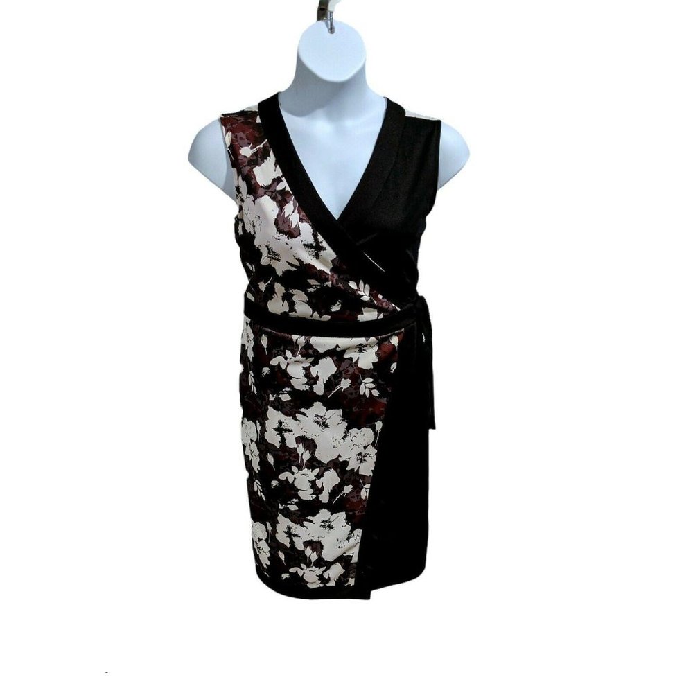 Signature Collection Black and Brown Sleeveless Wrap Dress Size L